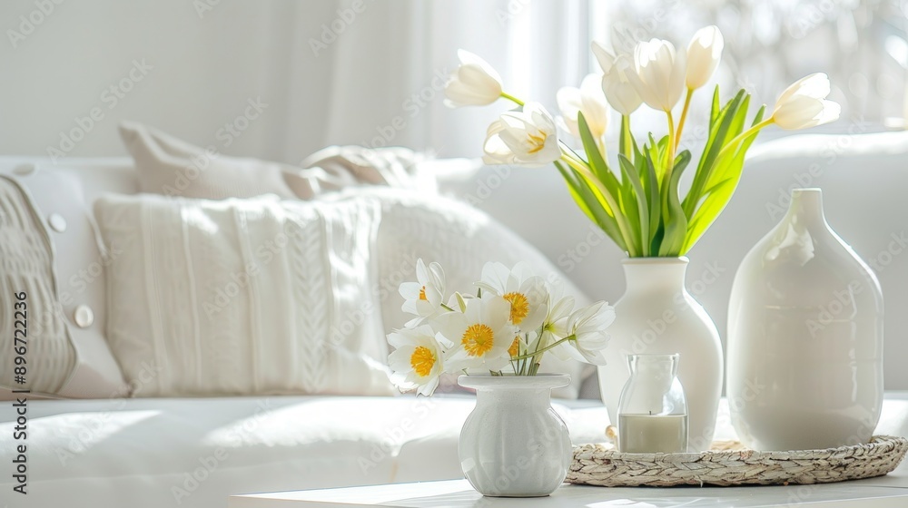 White Flowers in a White Vase on a White Table White Flowers in a White Vase on a White Table