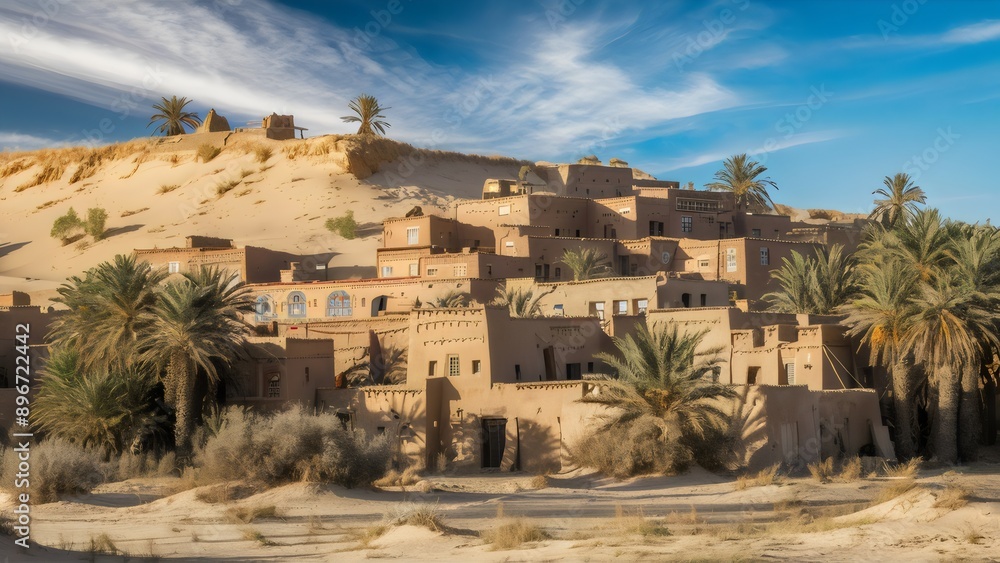 Moroccan Desert Village with Mud-Brick Houses and Sandy Dunes
Moroccan Desert Village with Mud-Brick Houses and Sandy Dunes
