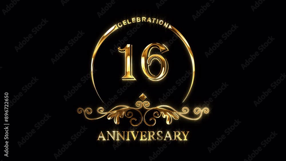 16th Anniversary Celebration. Happy 16 Years Anniversary Animation in Gold Color on the Transparent Background, Alpha Channel. Great for greetings, celebrations, events, and gifts. 16th Anniversary Celebration. Happy 16 Years Anniversary Animation in Gold Color on the Transparent Background, Alpha Channel. Great for greetings, celebrations, events, and gifts.