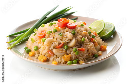 Thai fried rice, isolated on white background, Clipping path