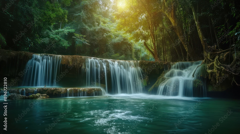 Serene Waterfall in Lush Rainforest Serene Waterfall in Lush Rainforest