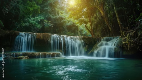 Serene Waterfall in Lush Rainforest