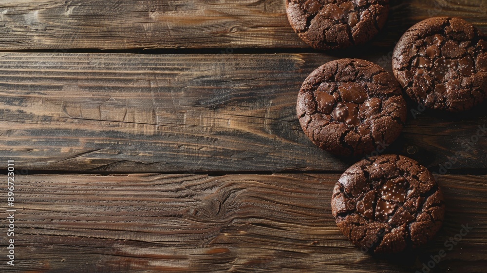 Fototapeta premium Chocolate cookies placed on a wooden tabletop