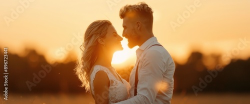 A couple in mismatched outfits dancing in a park photo