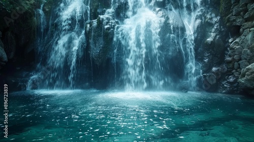 Waterfall Plunging into a Serene Pool
