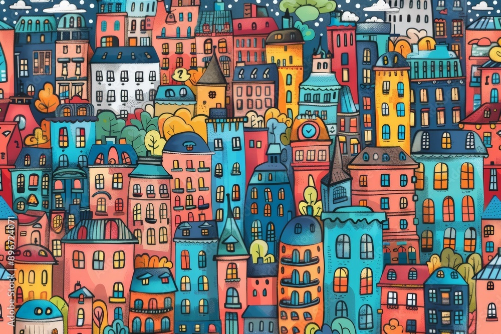 Obraz premium doodle illustration city