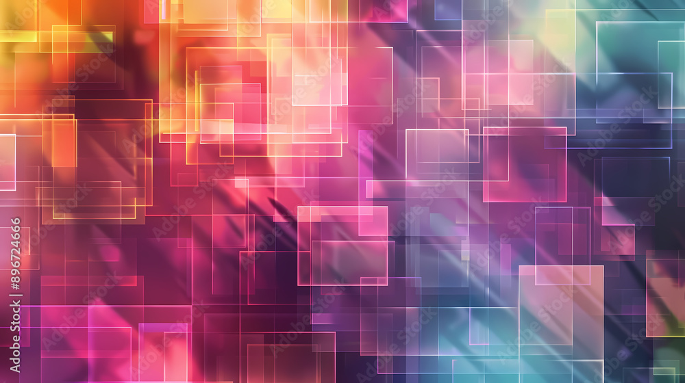 Colorful abstract geometric background with overlapping squares and vibrant gradient hues