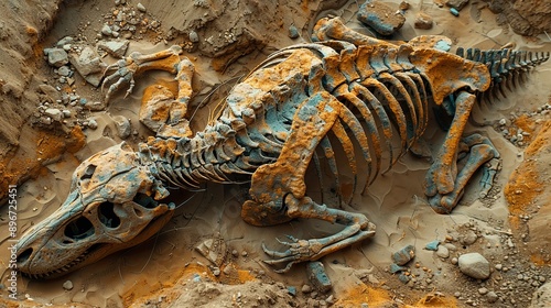 Excavation Site Discovery: Dinosaur Skeleton and Fossil Unveiling