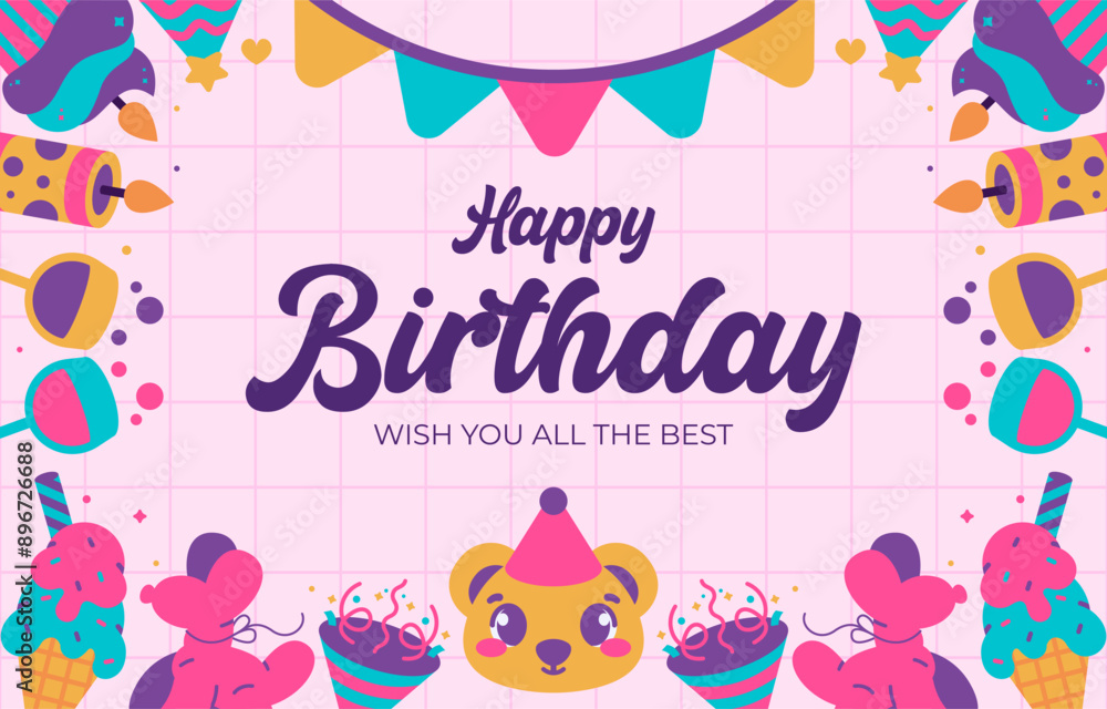 Happy birthday background with patterns vector Happy birthday background with patterns vector