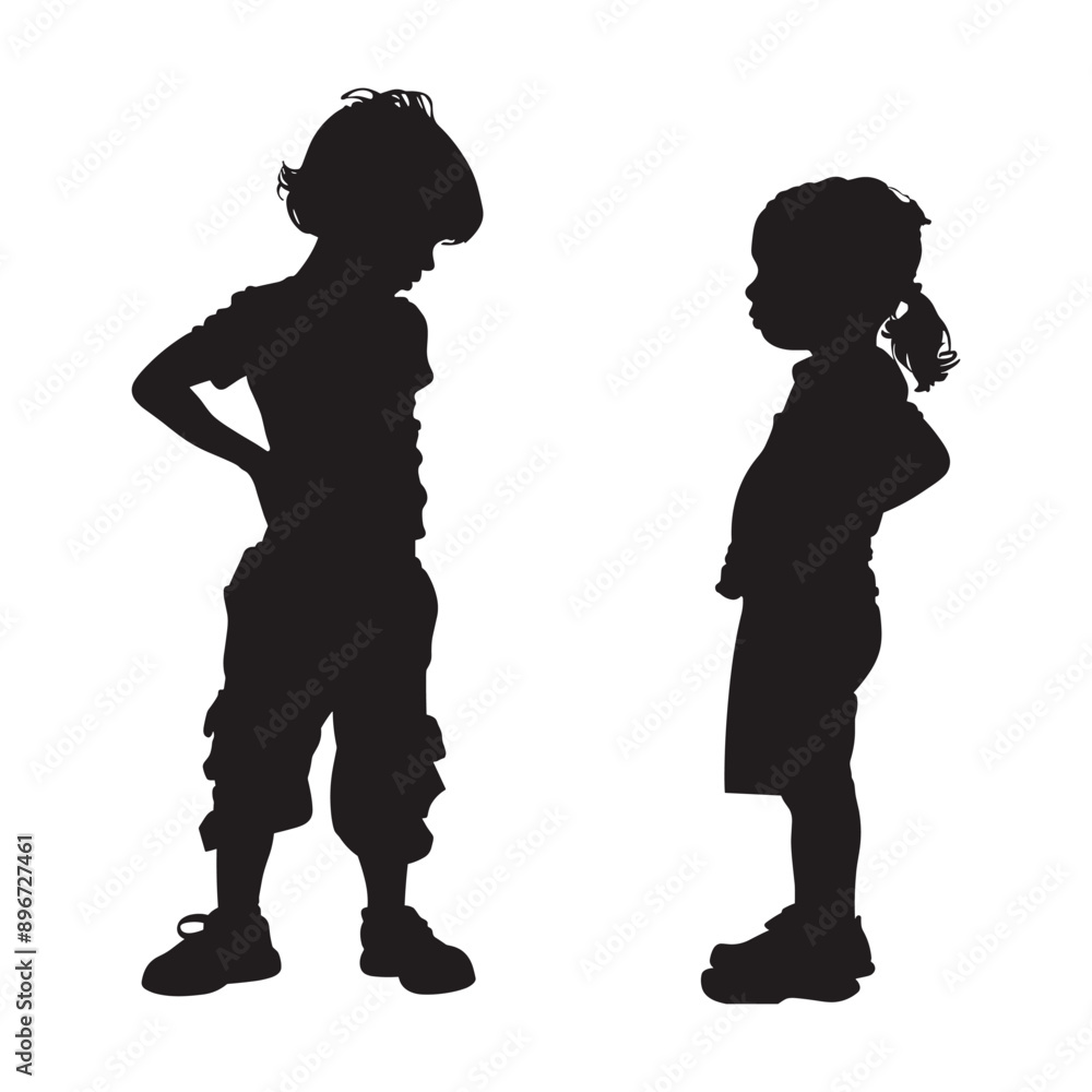 Silhouettes of a boy and girl standing side by side. Silhouettes of a boy and girl standing side by side.