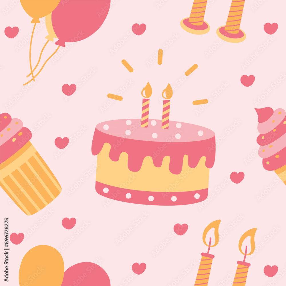 Cute Pink Birthday Cake Cupcake Seamless Pattern Motif Decoration Vector Illustration Cute Pink Birthday Cake Cupcake Seamless Pattern Motif Decoration Vector Illustration