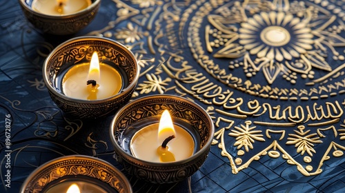 Ornate candlelight against intricate golden mandala tapestry