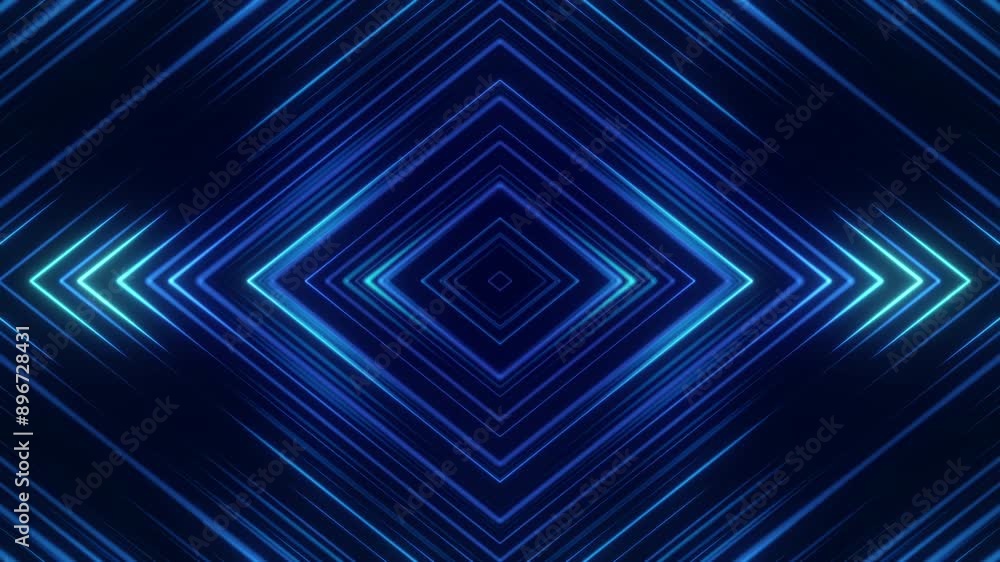 Blue Neon Geometric Pattern Technology Loop in Dark Environment Blue Neon Geometric Pattern Technology Loop in Dark Environment