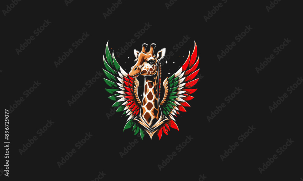 head giraffe roar with wings italy vector mascot design head giraffe roar with wings italy vector mascot design