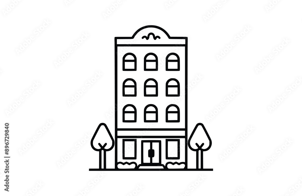Hotel black icon isolated on white background. Vector illustration. Hotel black icon isolated on white background. Vector illustration.