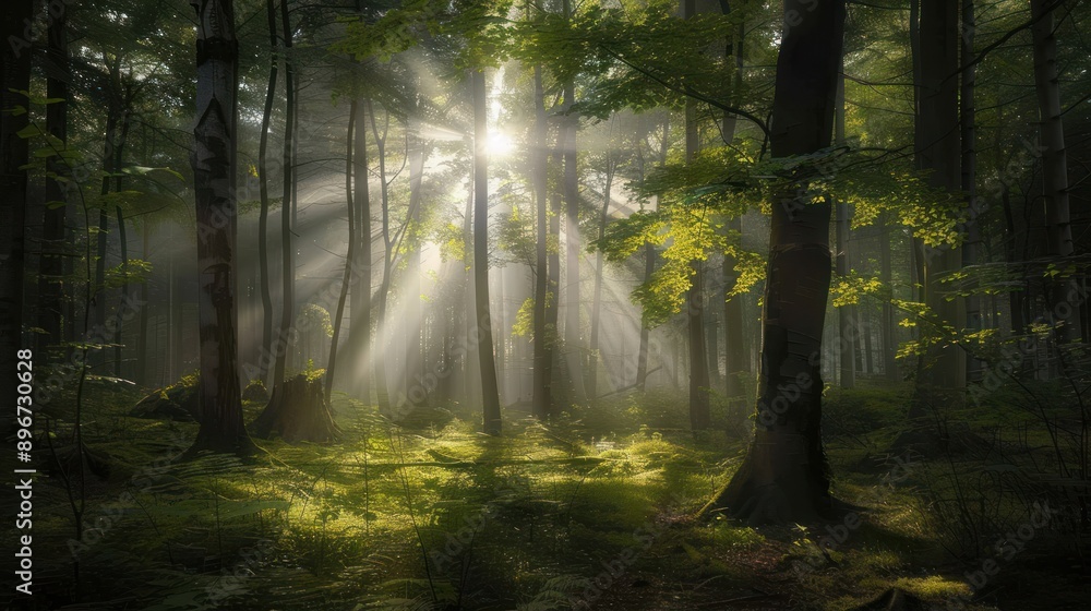 Obraz premium Sunbeams Through the Woods