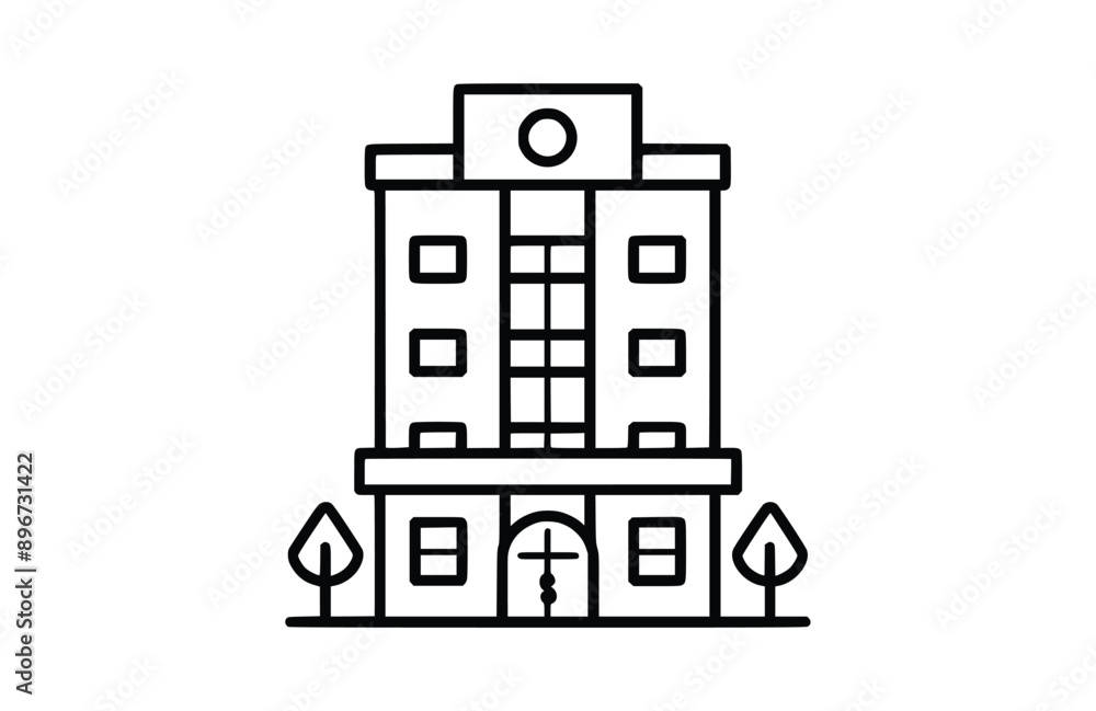 Hotel black icon isolated on white background. Vector illustration. Hotel black icon isolated on white background. Vector illustration.