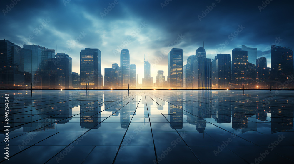 Obraz premium business finance background banner with modern office buildings, financial technology for business, photography.