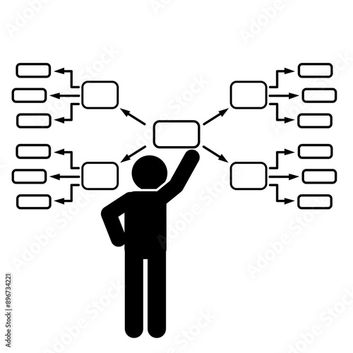 illustration of a man drawing a mind map on a board, compiling ideas