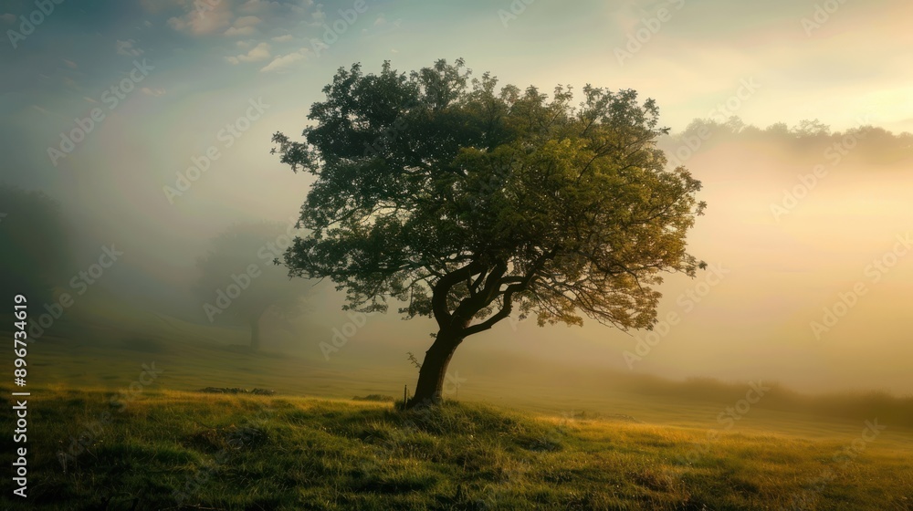 Solitary Tree in a Misty Meadow Solitary Tree in a Misty Meadow