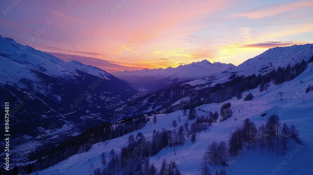 Snowy Mountain Range at Sunset Snowy Mountain Range at Sunset