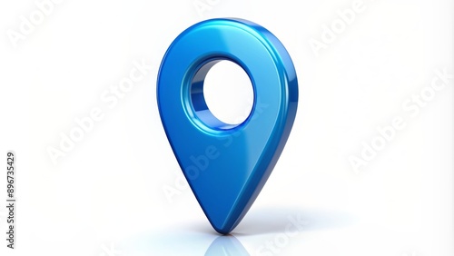 Isolated blue location symbol pin icon on a white background, indicating precise navigation and direction with 3D shadow effect.