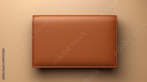 Brown Leather Wallet on a Beige Background. Mock-up and Template. 3d illustrations.