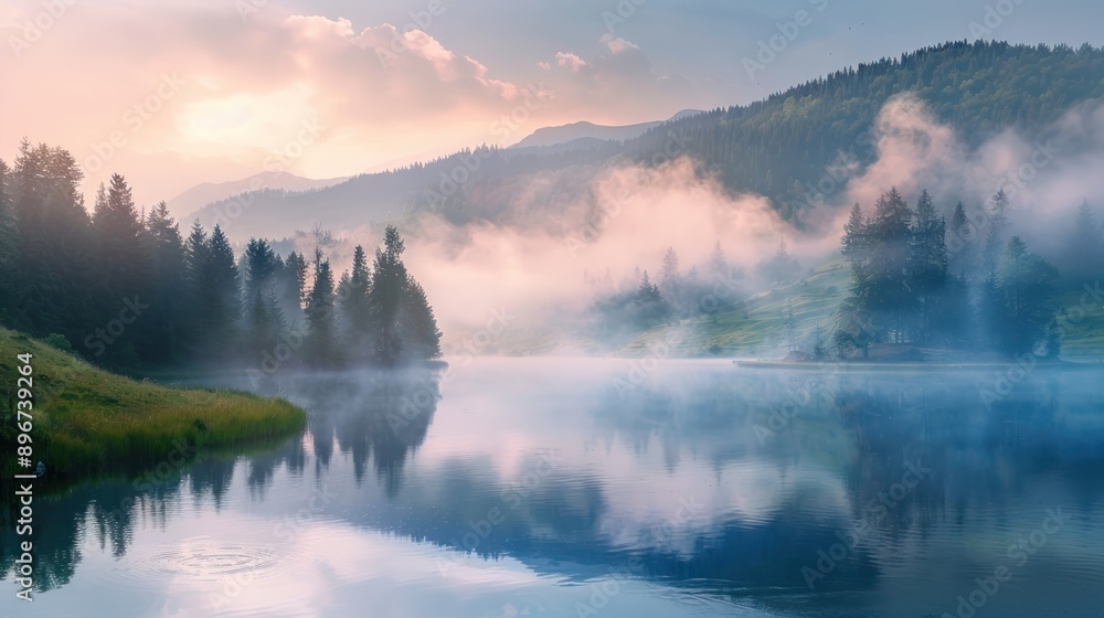 Misty Mountain Lake at Sunrise Misty Mountain Lake at Sunrise