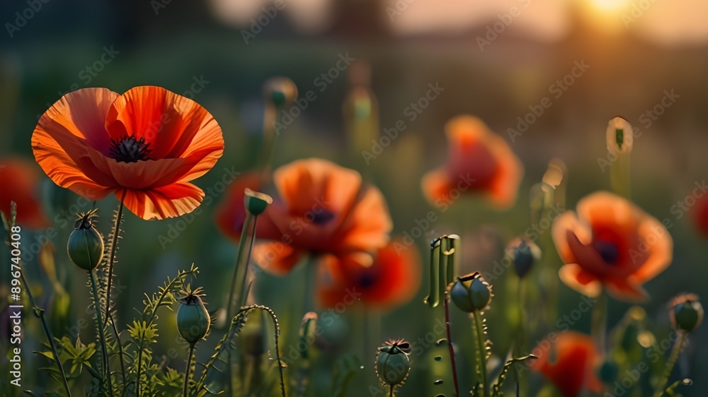 Obraz premium poppy field at sunset Generative AI
