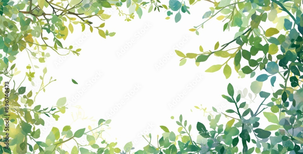 Elegant White Background with Green Leaf Border Decoration on the Right Side

