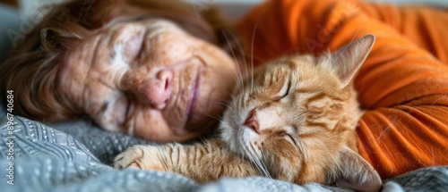 Wallpaper Mural A woman and her cat are sleeping peacefully. AI. Torontodigital.ca