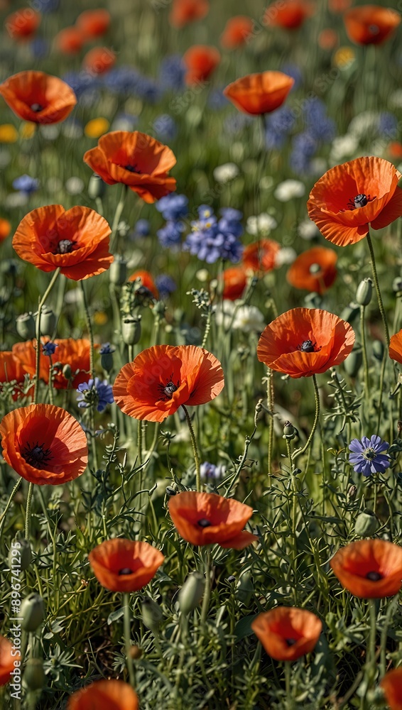 Fototapeta premium Spring meadow of poppies