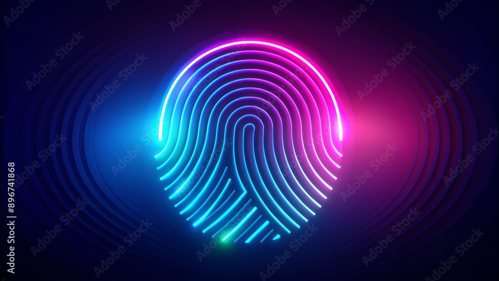 Vibrant neon branding icon with glowing lines and shapes forming a unique fingerprint-like pattern on a dark background, symbolizing distinctive identity. Vibrant neon branding icon with glowing lines and shapes forming a unique fingerprint-like pattern on a dark background, symbolizing distinctive identity.