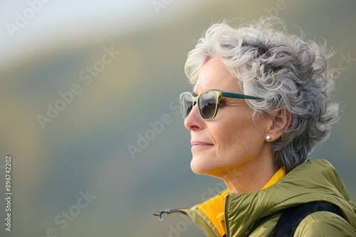 Serene Senior Woman enjoying Birdwatching in Nature: Retirement Hobby