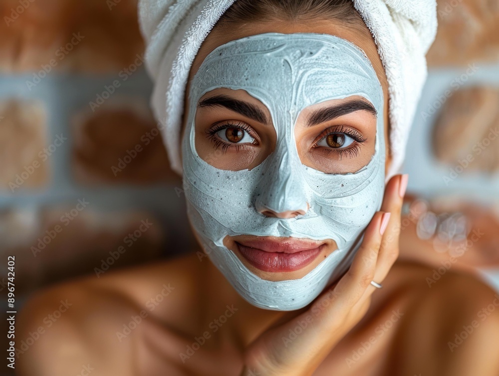 A woman with a face mask on, relaxing and taking care of her skin. AI. A woman with a face mask on, relaxing and taking care of her skin. AI.