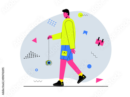 Man playing yoyo. 90's nostalgia vector illustration