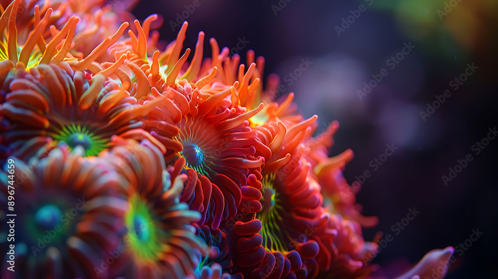 Close-up of a vibrant coral polyp with tentacles Close-up of a vibrant coral polyp with tentacles