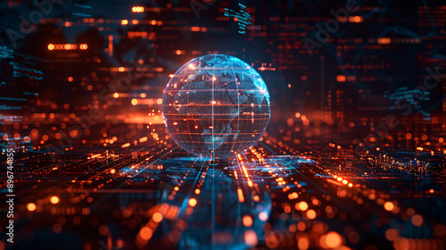 Technological Chaos in the Digital World: Distorted Global Data Streams with Glitch Effects on Dark Background