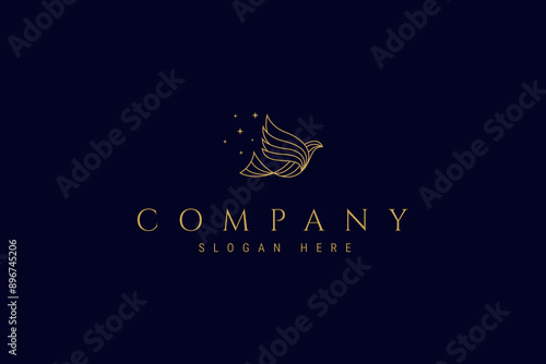 flying bird with blink in luxury gold line art design logo concept