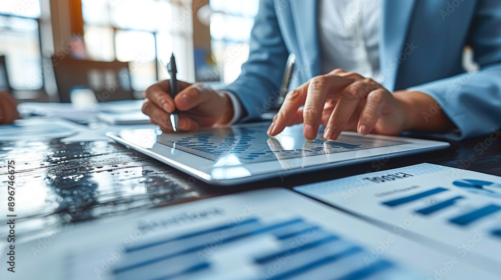 Analyzing Data on Digital Tablet: Business Professionals in a Meeting Analyzing Data on Digital Tablet: Business Professionals in a Meeting