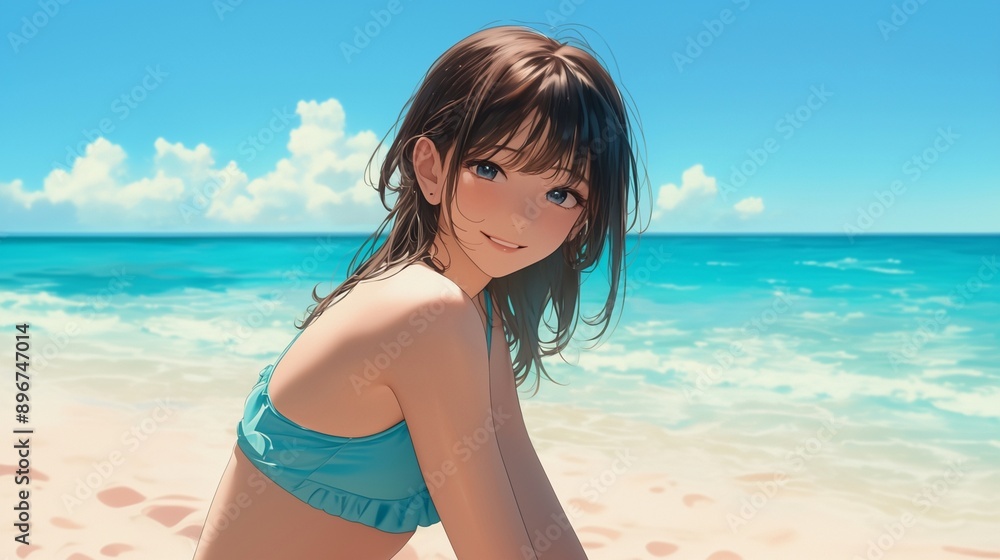 海水浴場にいる少女、水着33 海水浴場にいる少女、水着33