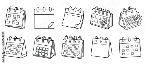 Set of Unique Table Calendar Line Art Illustration