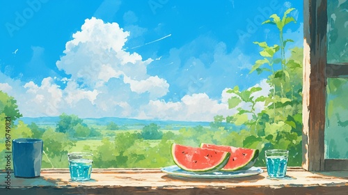 スイカと日本の田舎の風景6