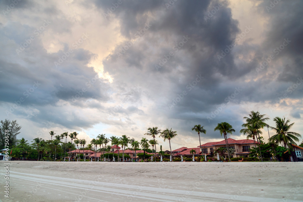 Fototapeta premium Cenang Beach at sunset,Langkawi’s most popular and longest stretch of sands,Langkawi Island,Malaysia.