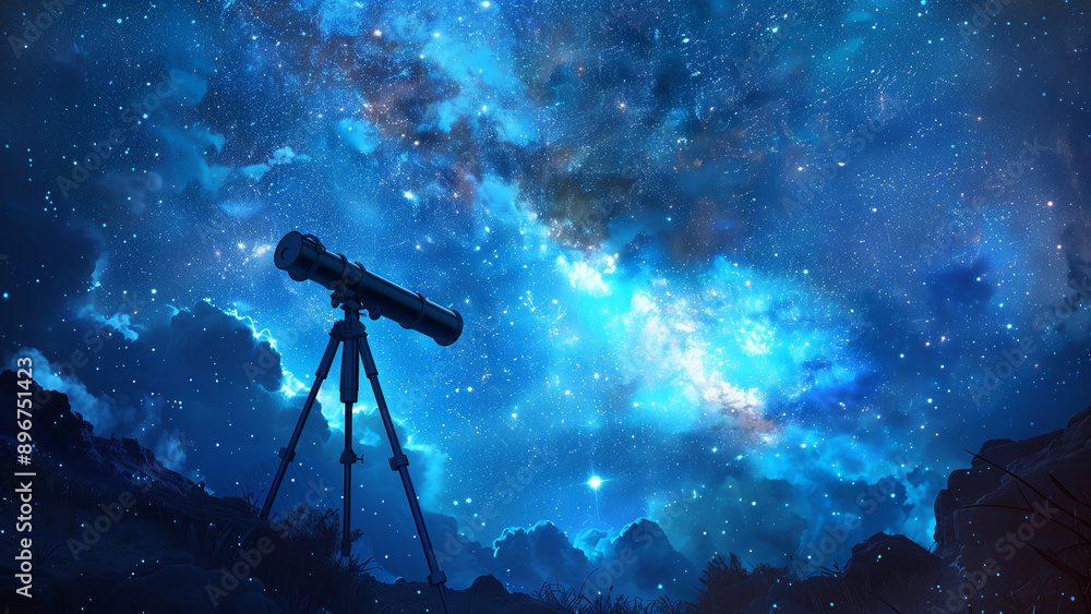 Stunning night sky with countless stars, telescope on clear night Stunning night sky with countless stars, telescope on clear night