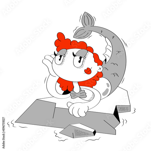 Mermaid on rock waiting for sailor to come back soon