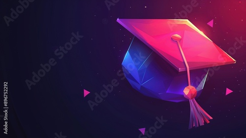 Glowing Graduation Cap: Polygonal Low Poly Illustration on a Dark Background