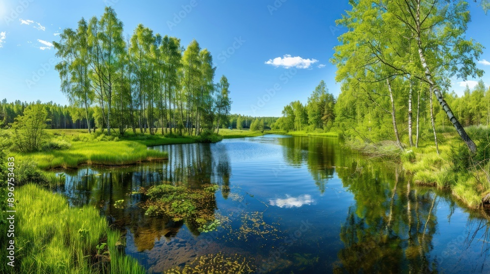 Tranquil River Winding Through a Lush Forest Tranquil River Winding Through a Lush Forest