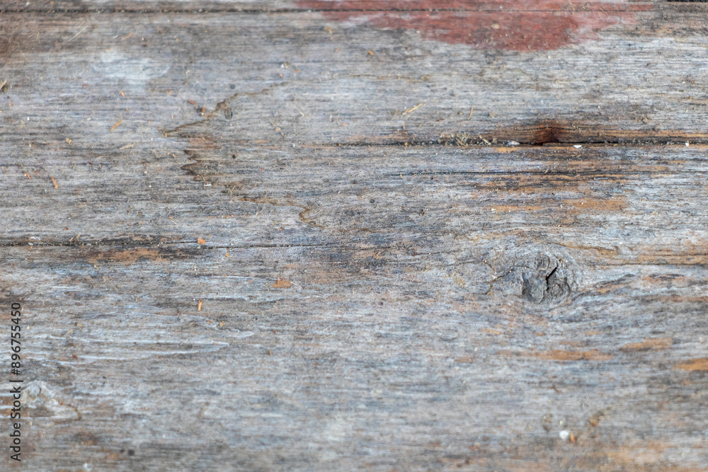 Fototapeta premium Rustic Wood Background, grey wood grain texture with weathered red paint