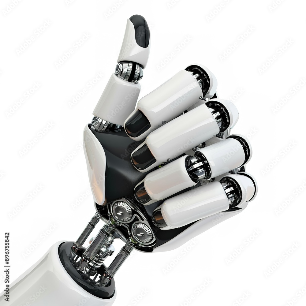 Robot Hand Giving a Thumbs Up on a White Background: Symbol of Approval and Positivity Robot Hand Giving a Thumbs Up on a White Background: Symbol of Approval and Positivity
